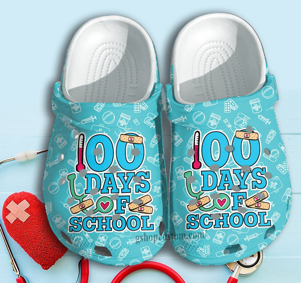 100 Days Of School Bandage Shoes Clogs Crocs Gift For Birthday Thanksgiving
