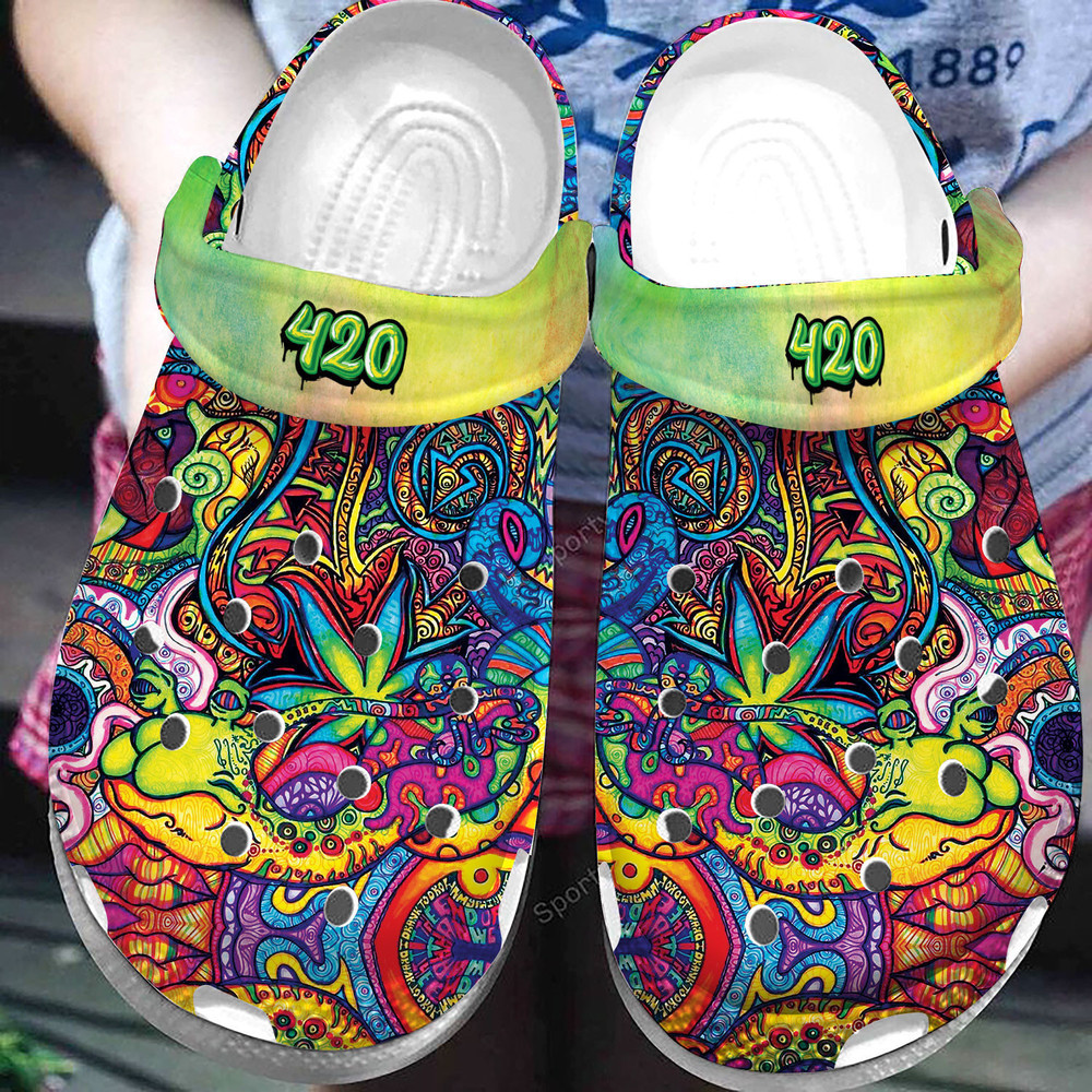 420 Hippie Trippy Tie Dye Weed Clogs Shoes Dh