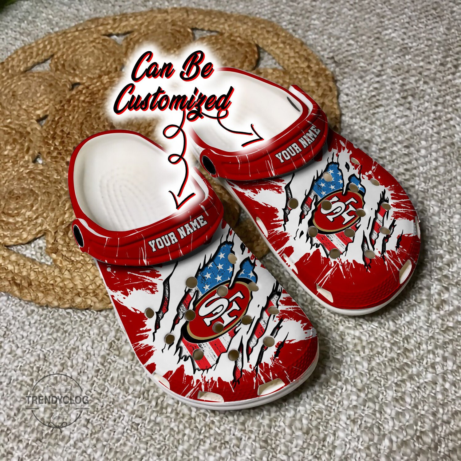 49ers Crocs Personalized SF 49ers Football Ripped American Flag Clog Shoes