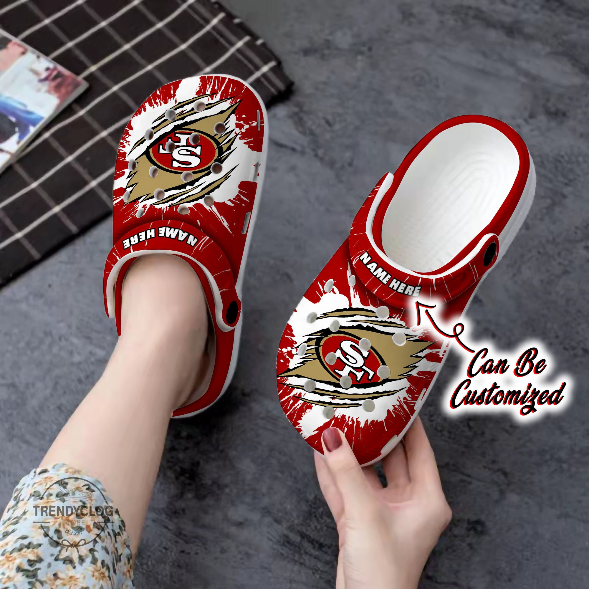 49ers Crocs Personalized SF 49ers Football Ripped Claw Clog Shoes