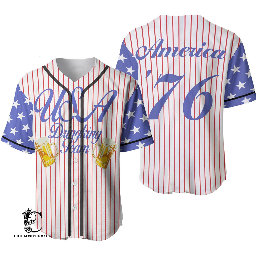 4th of July Beer USA Drinking Team Baseball Jersey, Unisex Jersey Shirt for Men Women