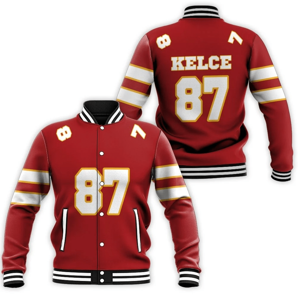 87 Travis Kelce Kannas City Jersey Inspired Style Baseball Jacket for Men Women