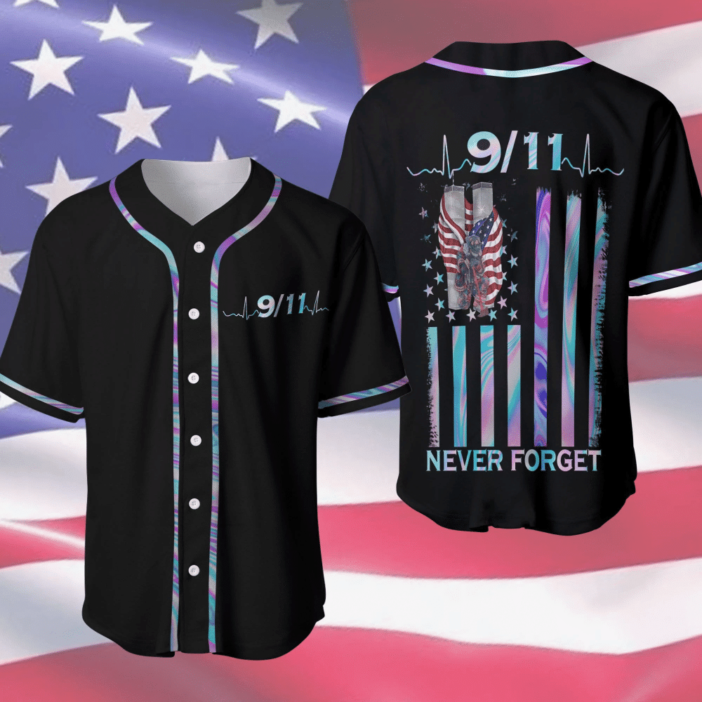 911 Never Forget Flag Hologram Baseball Jersey