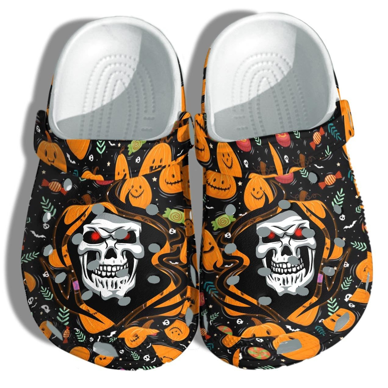 A Death Tattoo With Pumpkin Crocs Clog – Halloween Custom Shoes Birthday Gifts For Men Boy