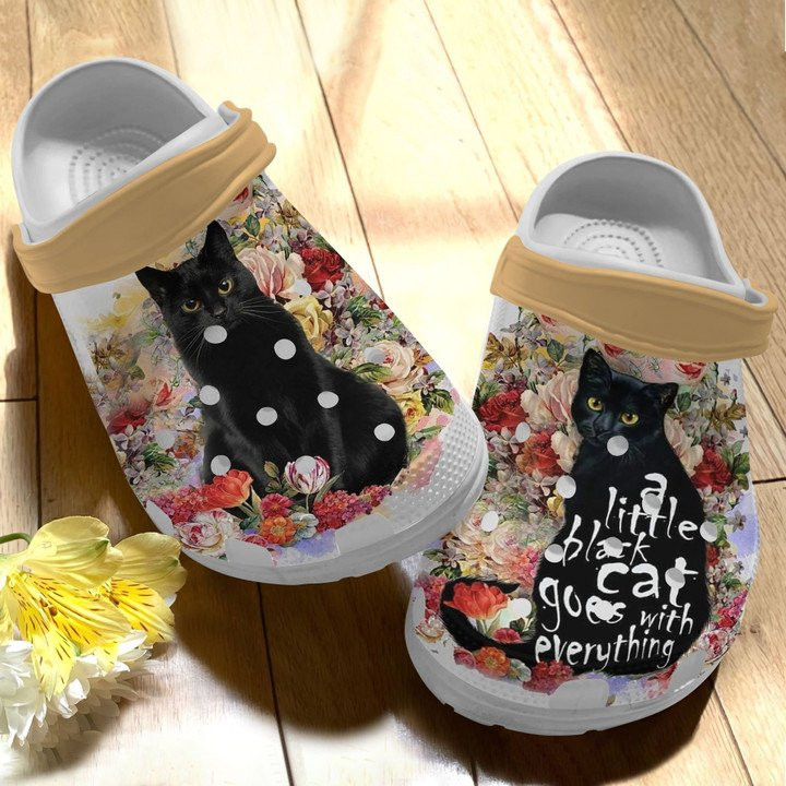 A Little Black Cat Goes With Everything Crocs Classic Clogs Shoes Flower Cat Custom Shoe For Cat Lovers