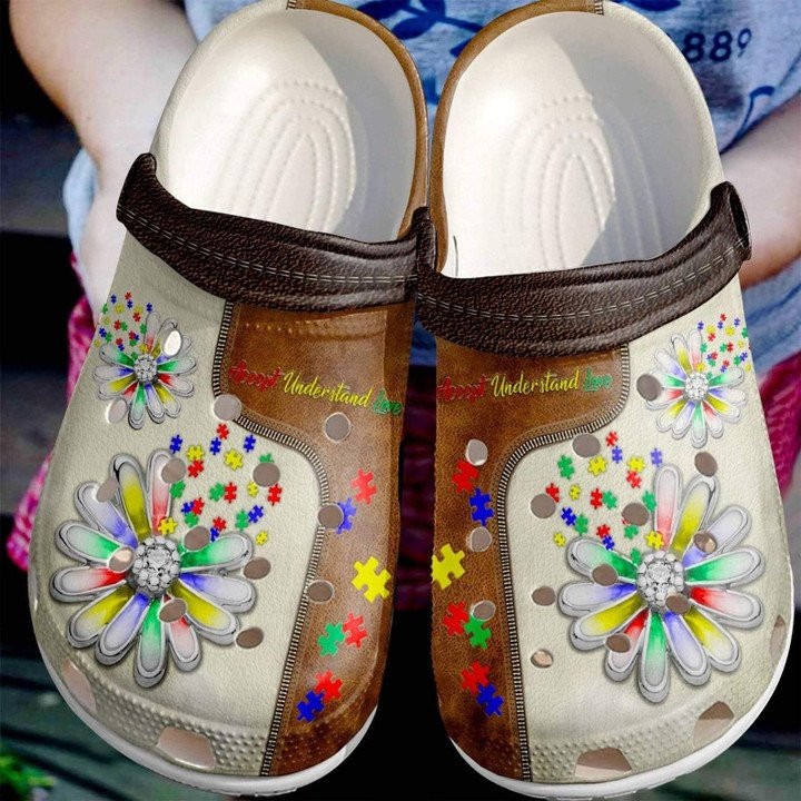 Accept Understand Love Autism Awareness Crocs Classic Clogs Shoes Sunflower Puzzle Custom Shoes