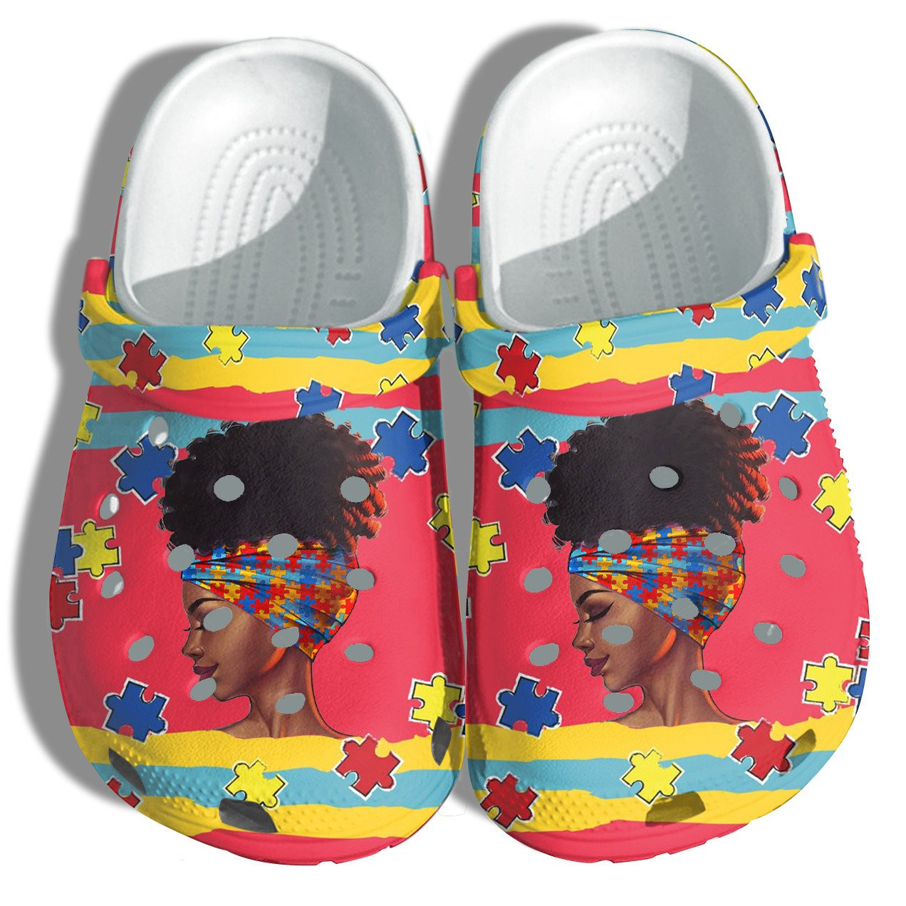 Africa Women Autism Puzzel Crocs Shoes Vintage - Autism Black Mom Shoes Croc Clogs