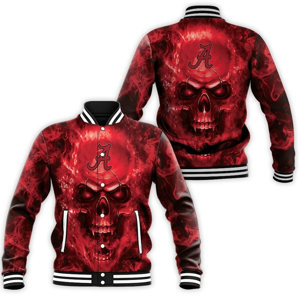 Alabama Crimson Tide Ncaa Fans Skull Baseball Jacket for Men Women