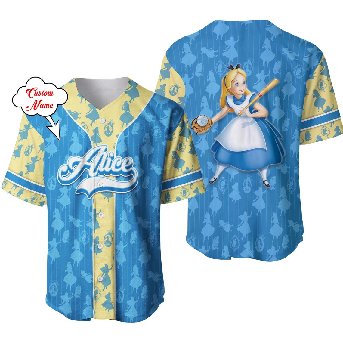 Alice Personalized Baseball Jersey Disney Unisex Cartoon Custom Baseball Jersey Personalized Shirt Men Women