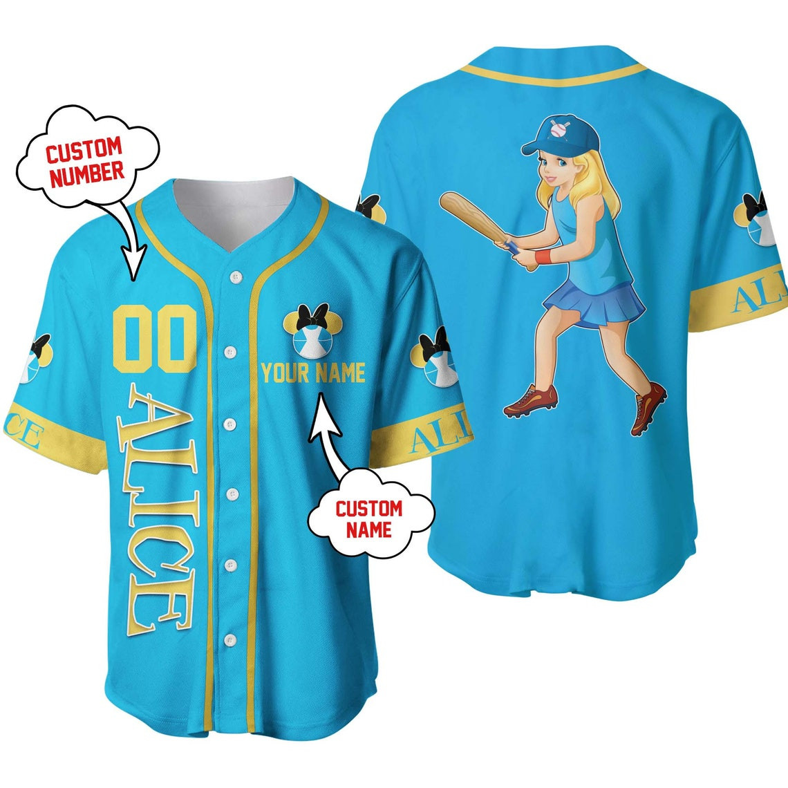 Alice in Wonderland Disney Unisex Cartoon Custom Baseball Jersey Personalized Shirt Men Women