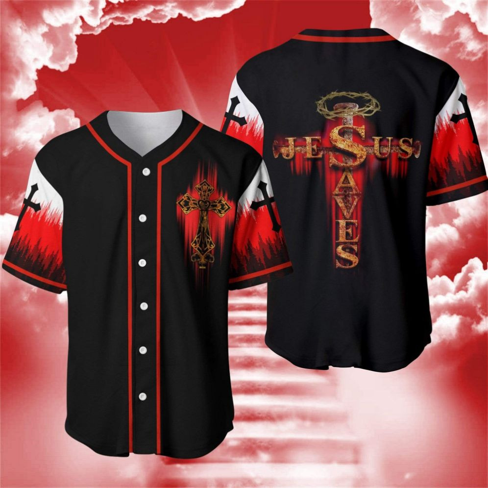 Amazing Jesus Saves Red Black Personalized 3d Baseball Jersey