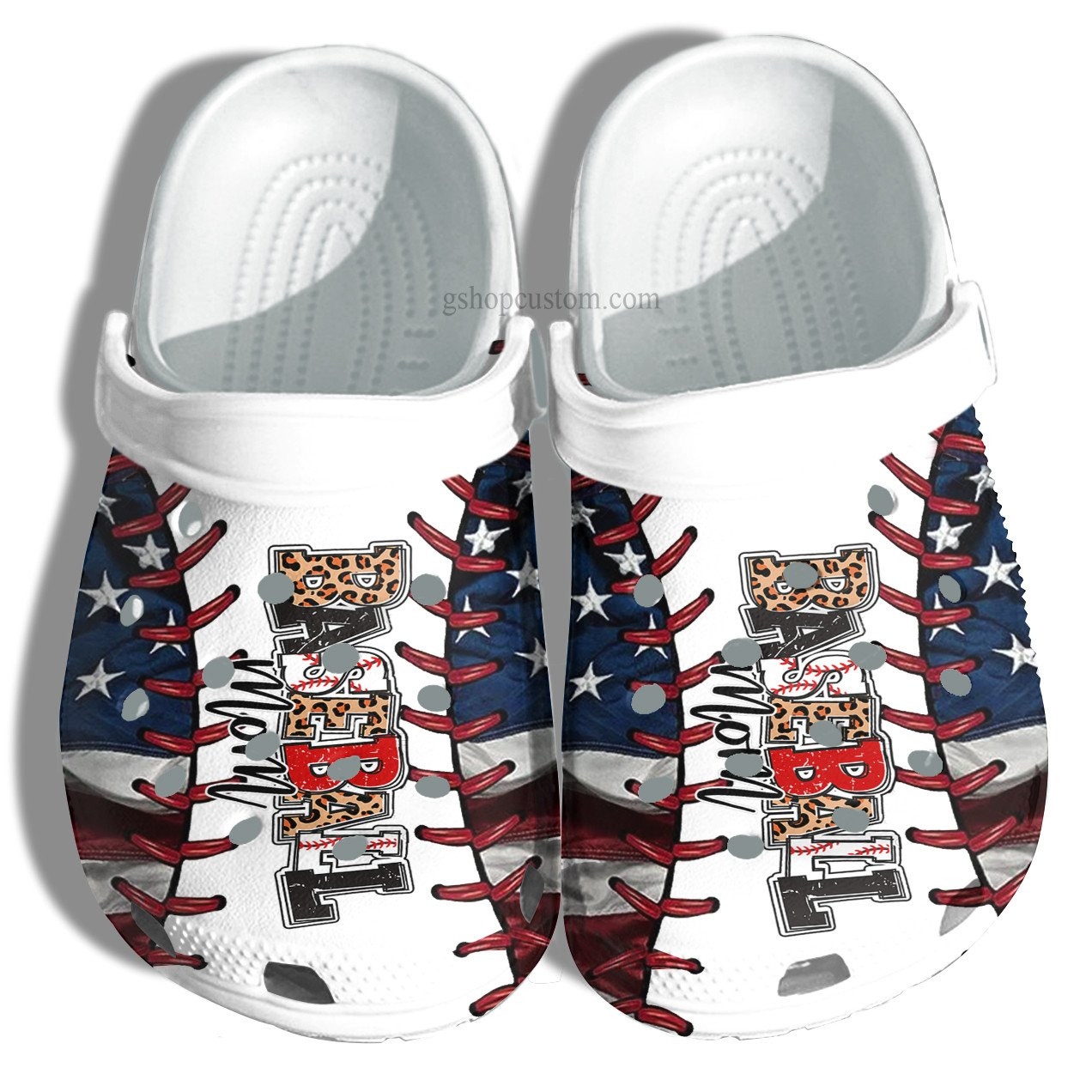 America Baseball Mom Leopard Croc Shoes Gift Mommy- Baseball Mom Lover Usa Flag Crocs Shoes Gift Women