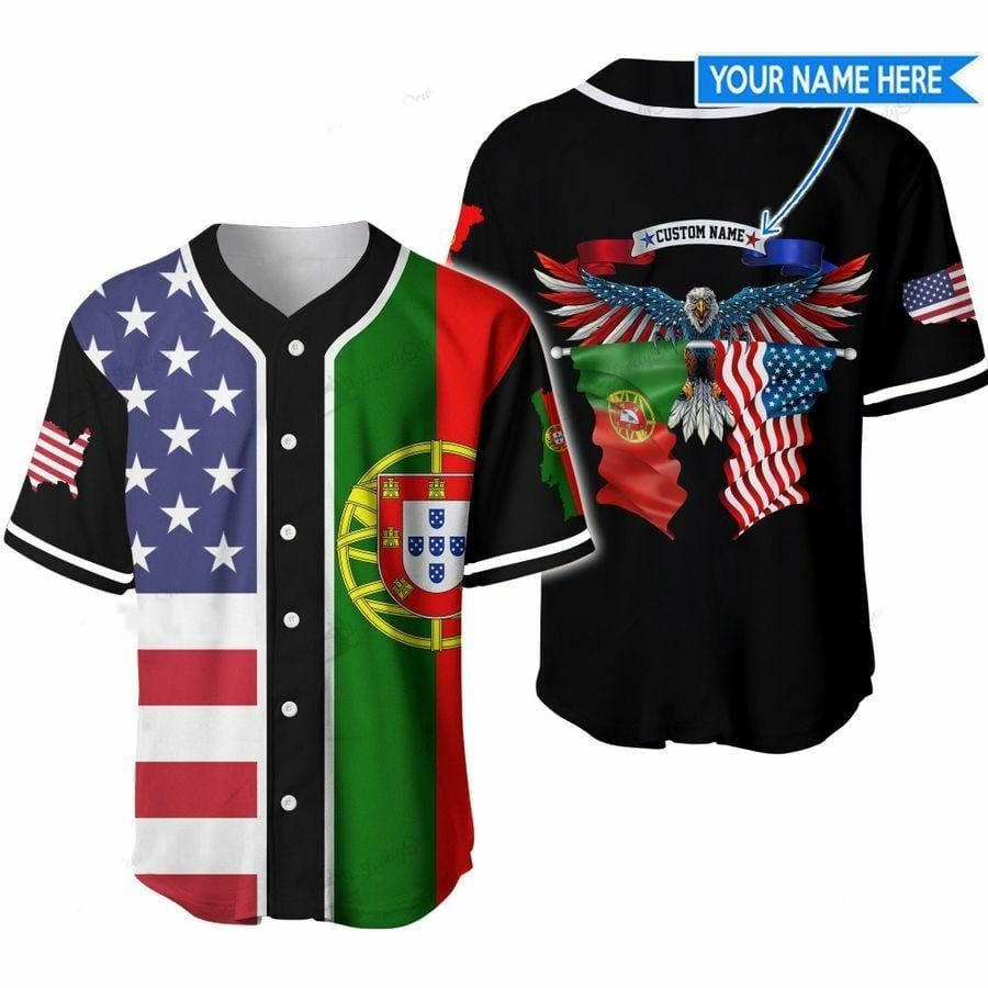 America-Portugal Eagle Custom Name Baseball Jersey, Unisex Jersey Shirt for Men Women