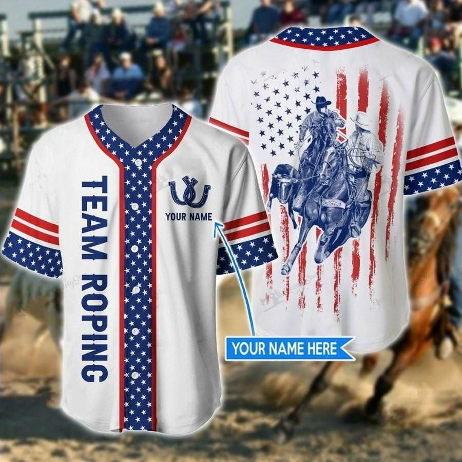 America Team Roping White Custom Name Baseball Jersey