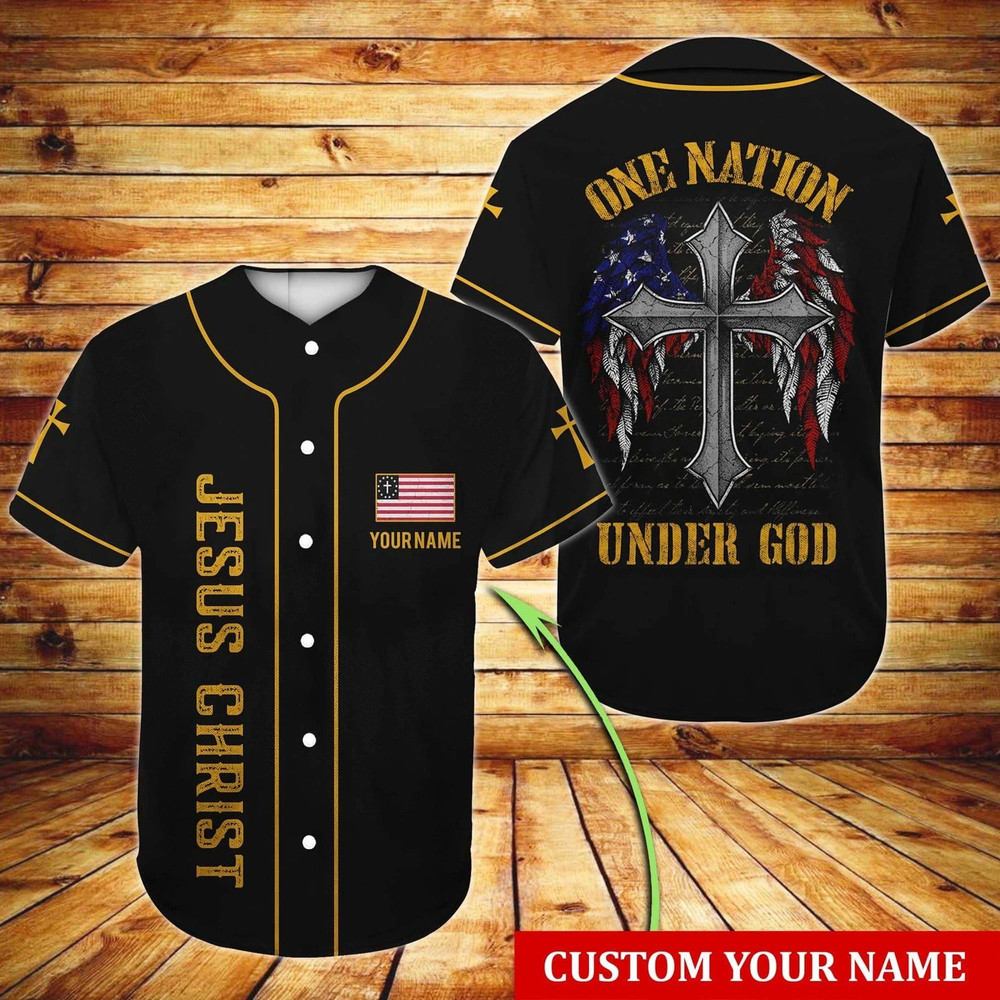 American Christian One Nation Under God Custom Name Baseball Jersey