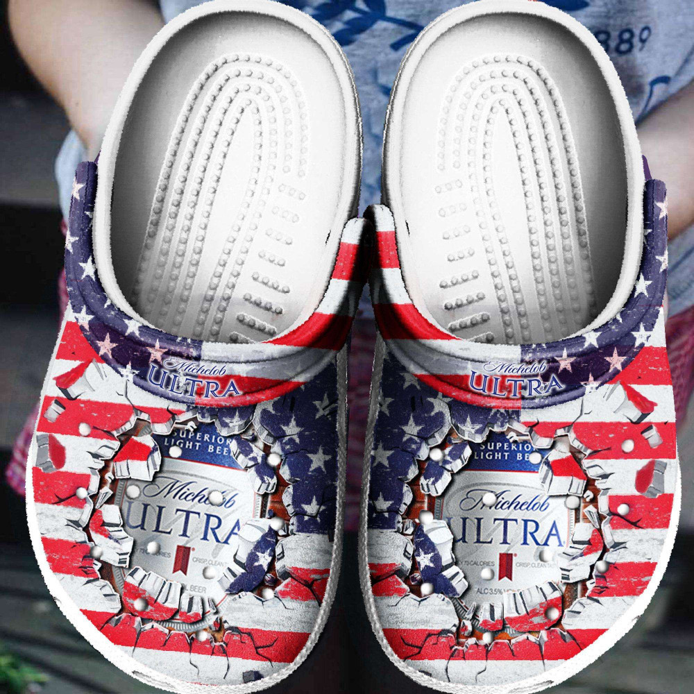 American Flag And Michelob Ultra For Mens And Womens Gift For Fan Classic Water Rubber Crocs Clog Shoes Comfy Footwear
