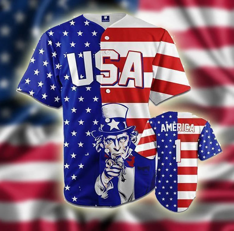 American Flag Patriotic 4th of July Baseball Jersey, Unisex Jersey Shirt for Men Women