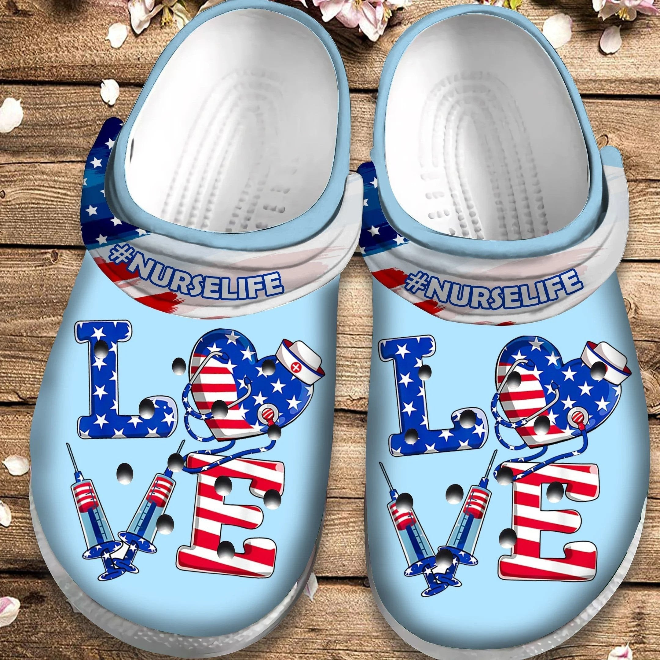 American Love Nurse Shoes Crocs Clog 4Th Of July Gift For Men Women Nurse