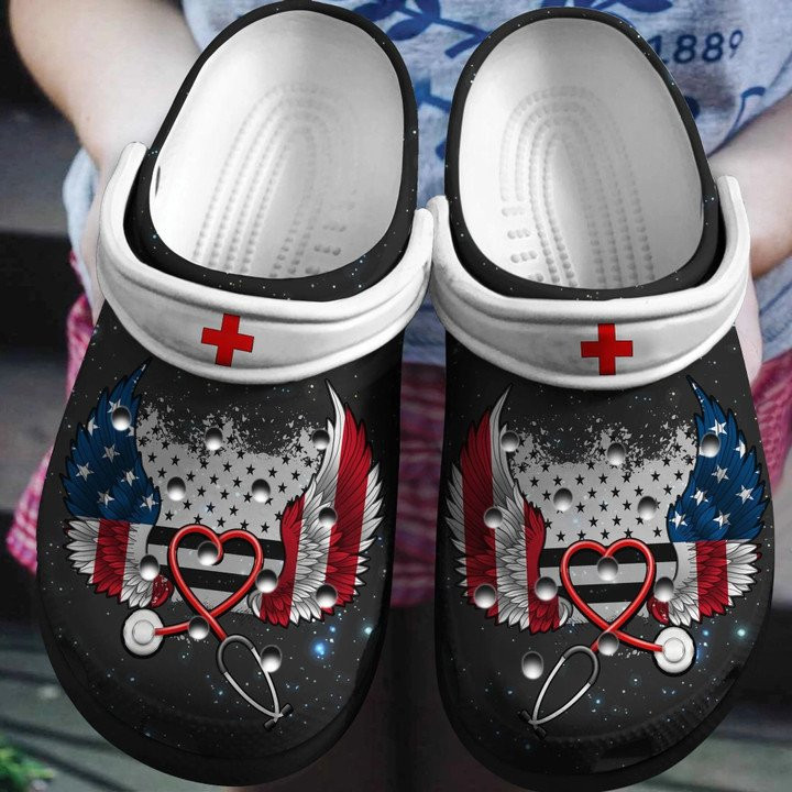 American Nurse Wings Shoes Crocs Clog Independence Gift For Female Male