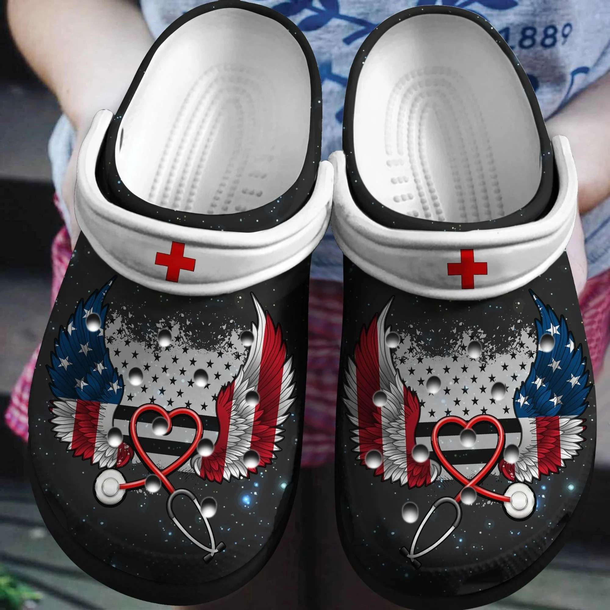 American Nurse Wings Usa Flag 4Th Of July Crocs Crocband Clogs
