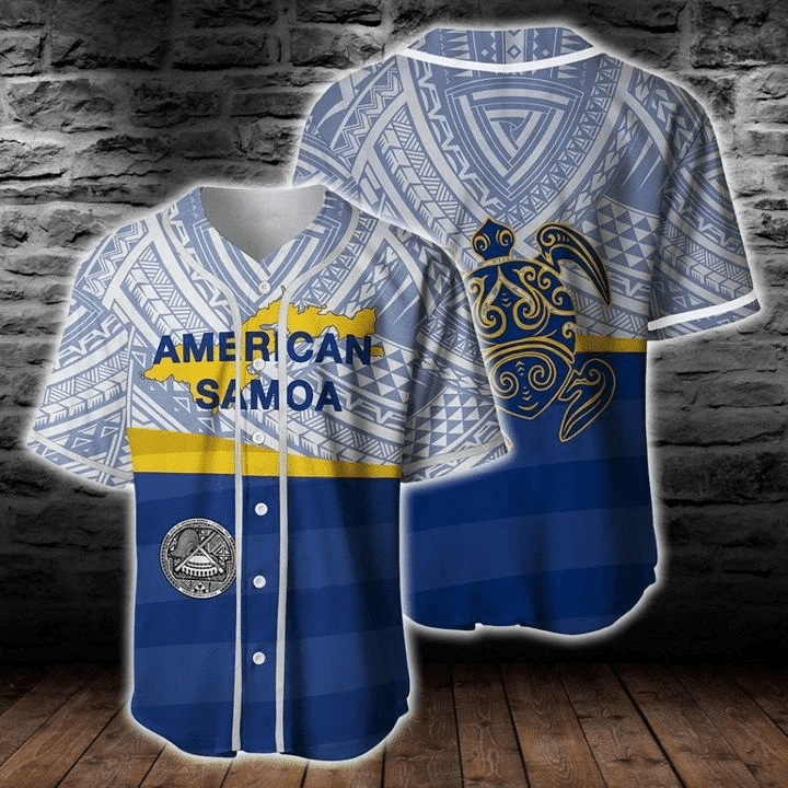 American Samoa Blue Pattern Baseball Jersey