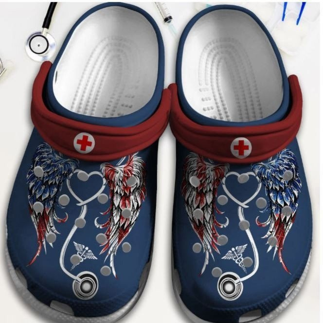 Angel Nurse USA Shoes Nurse Life Crocs Clog Independence Gift For Friends