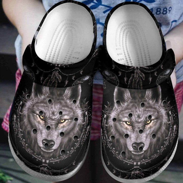 Angry Grey Wolf Shoes Wolf In The Dark Crocs Clog