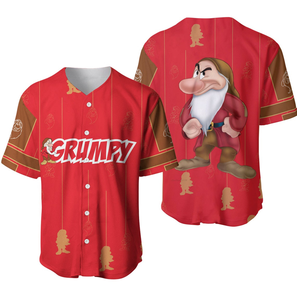Angry Grumpy Dwarf Red Stripes Patterns Disney Unisex Cartoon Custom Baseball Jersey Personalized Shirt Men Women