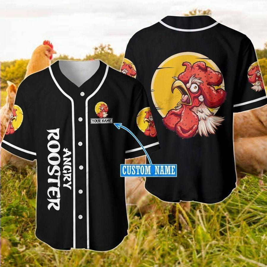 Angry Rooster Custom Name Baseball Jersey