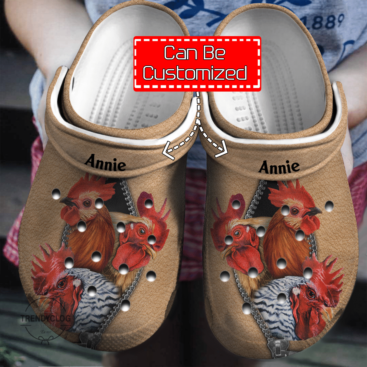 Animal Crocs Chicken On Zipper Personalized Clogs Shoes