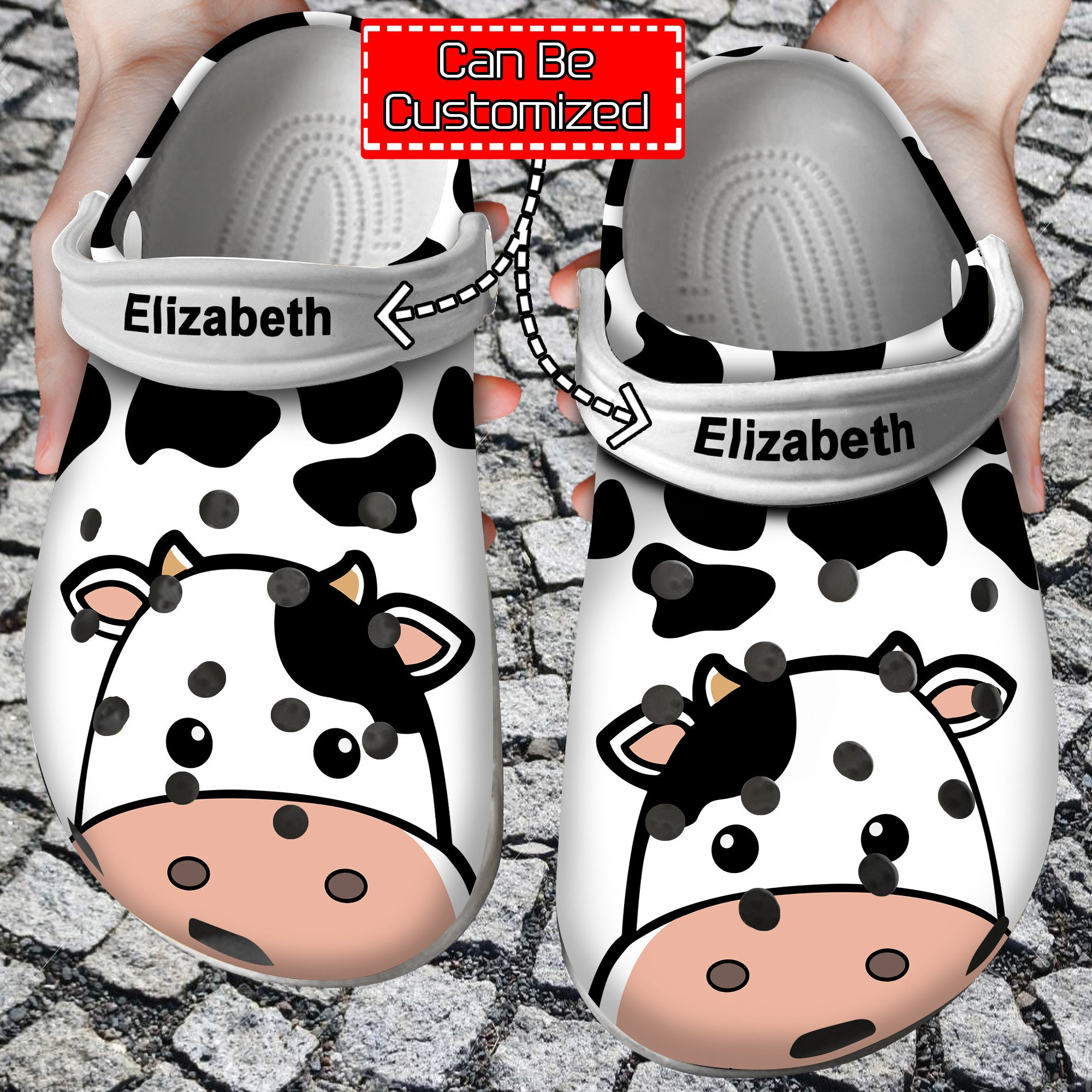 Animal Crocs Cow Face Print Personalized Clogs Shoes With Your Name