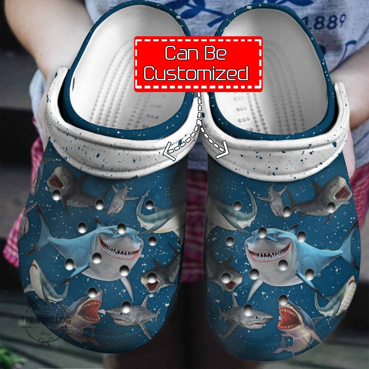 Animal Crocs Personalized Blue Shark Lovers Clog Shoes
