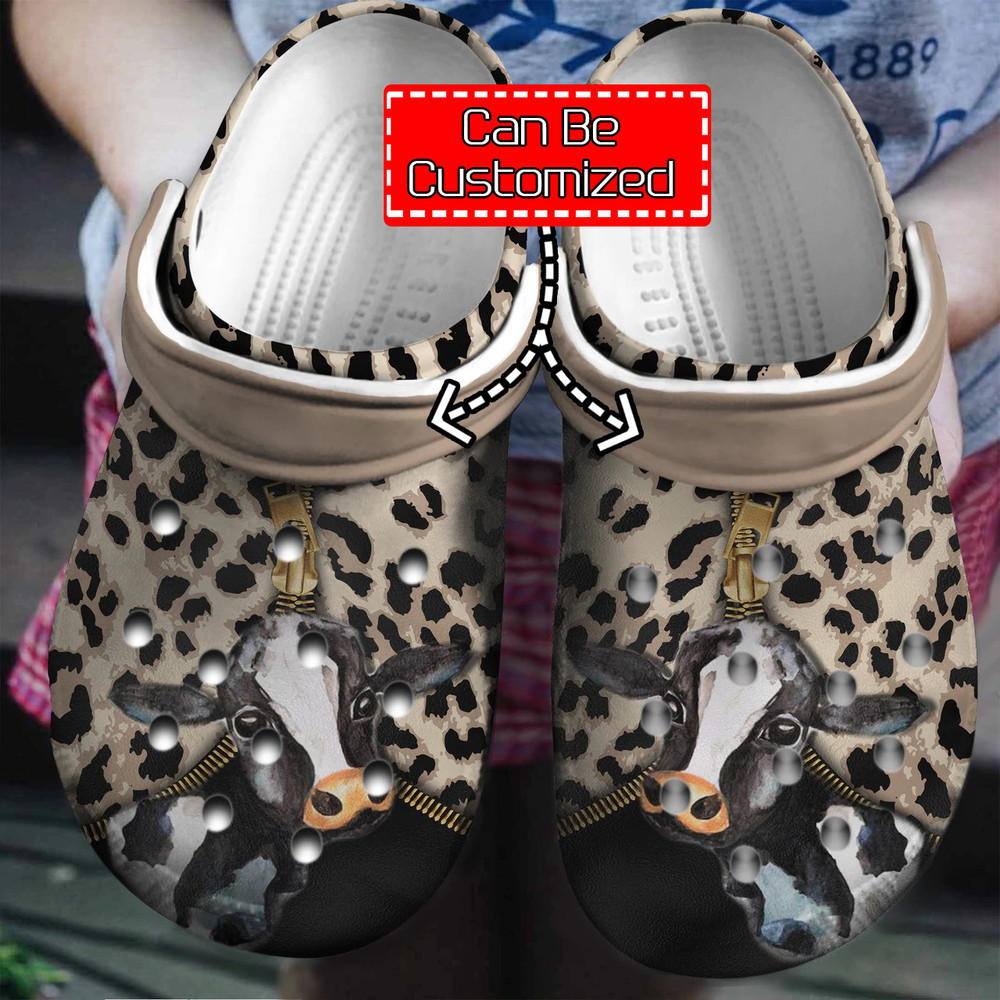 Animal Crocs - Personalized Cow Leopard Pattern Clog Shoes For Men And Women