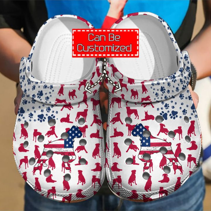 Animal Print Crocs - Boxer Dog American Flag Clog Shoes For Men And Women