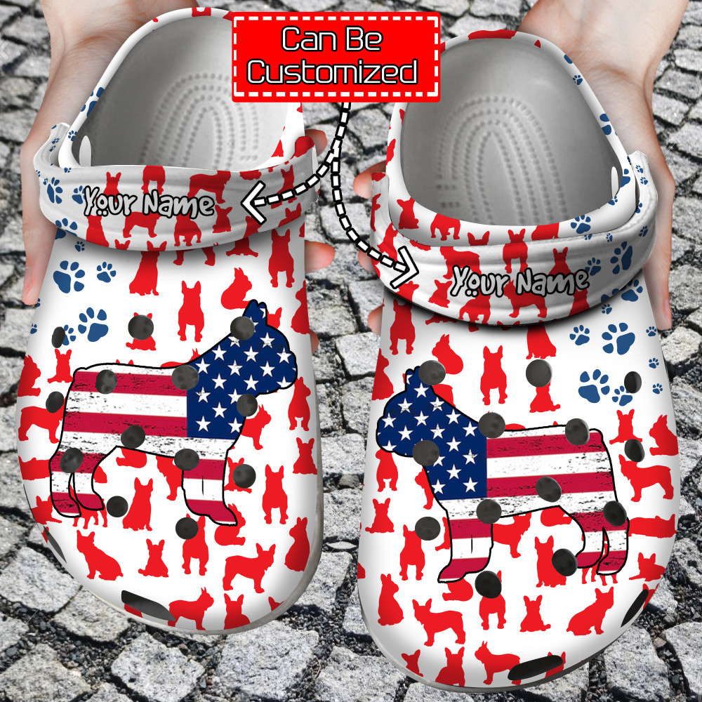 Animal Print Crocs - Bulldog American Flag Clog Shoes For Men And Women