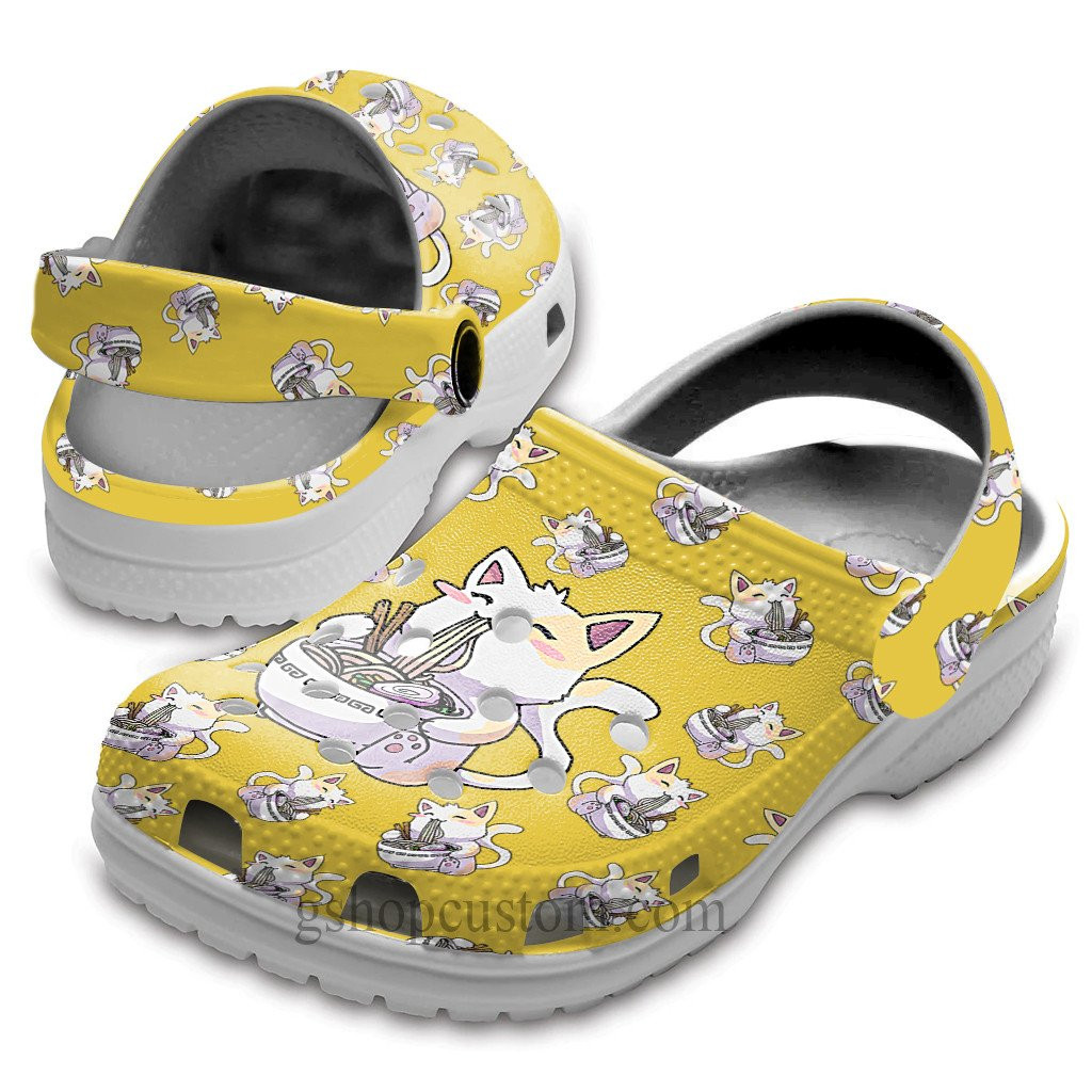 Anime Cat Cute Crocs Shoes Clogs Funny – Manga Cat Noodle Japan Custom Crocs Shoes Clogs