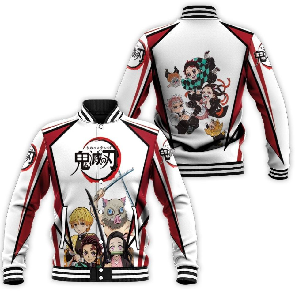 Anime Kimetsu No Yaiba Tanjiro And Friends Baseball Jacket for Men Women