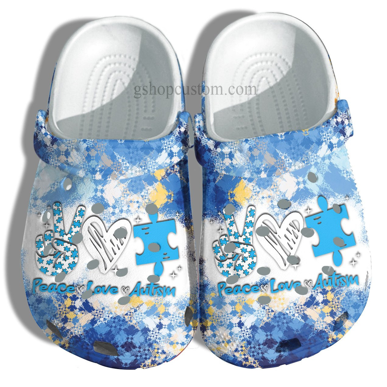 April Wear Blue Crocs Shoes - Peace Love Autism Awareness Shoes Croc Clogs Gifts Men Women