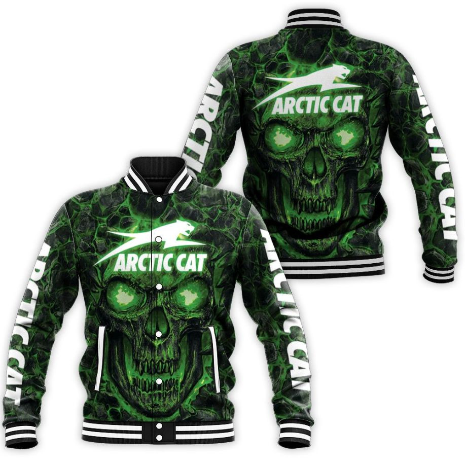 Arctic Cat Green Flame Skull 3d Jersey Baseball Jacket for Men Women