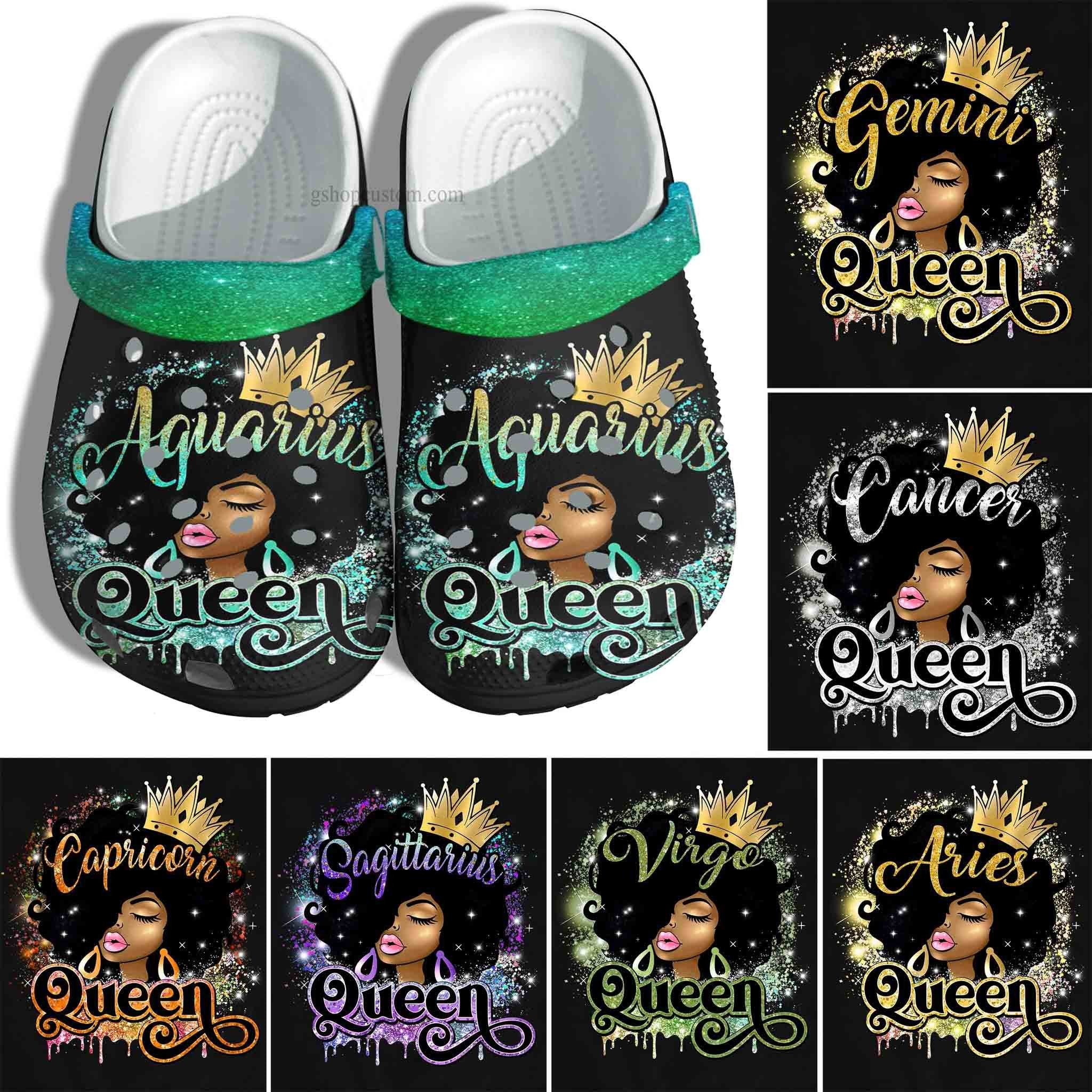 Aries Zodiac Black Queen Birthday Crocs Shoes Gift Men Women - April Birthday Black Girl Shoes Croc Clogs