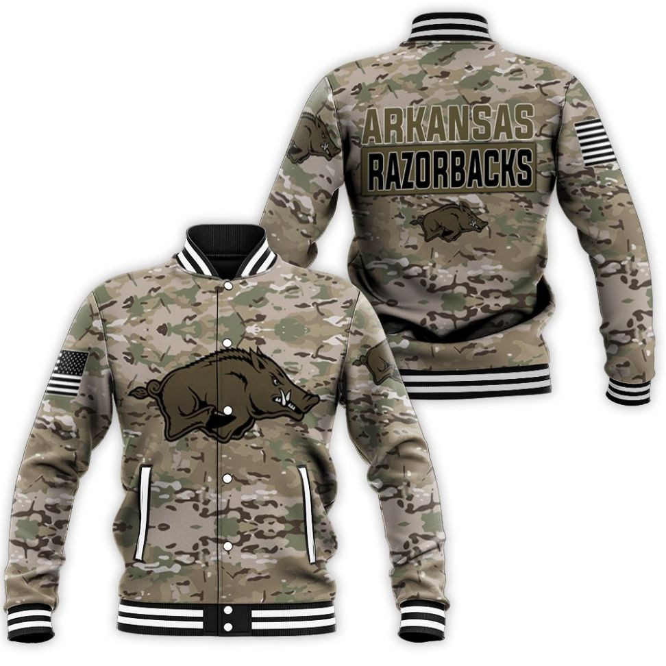 Arkansas Razorbacks Camo Pattern 3d Jersey Baseball Jacket for Men Women