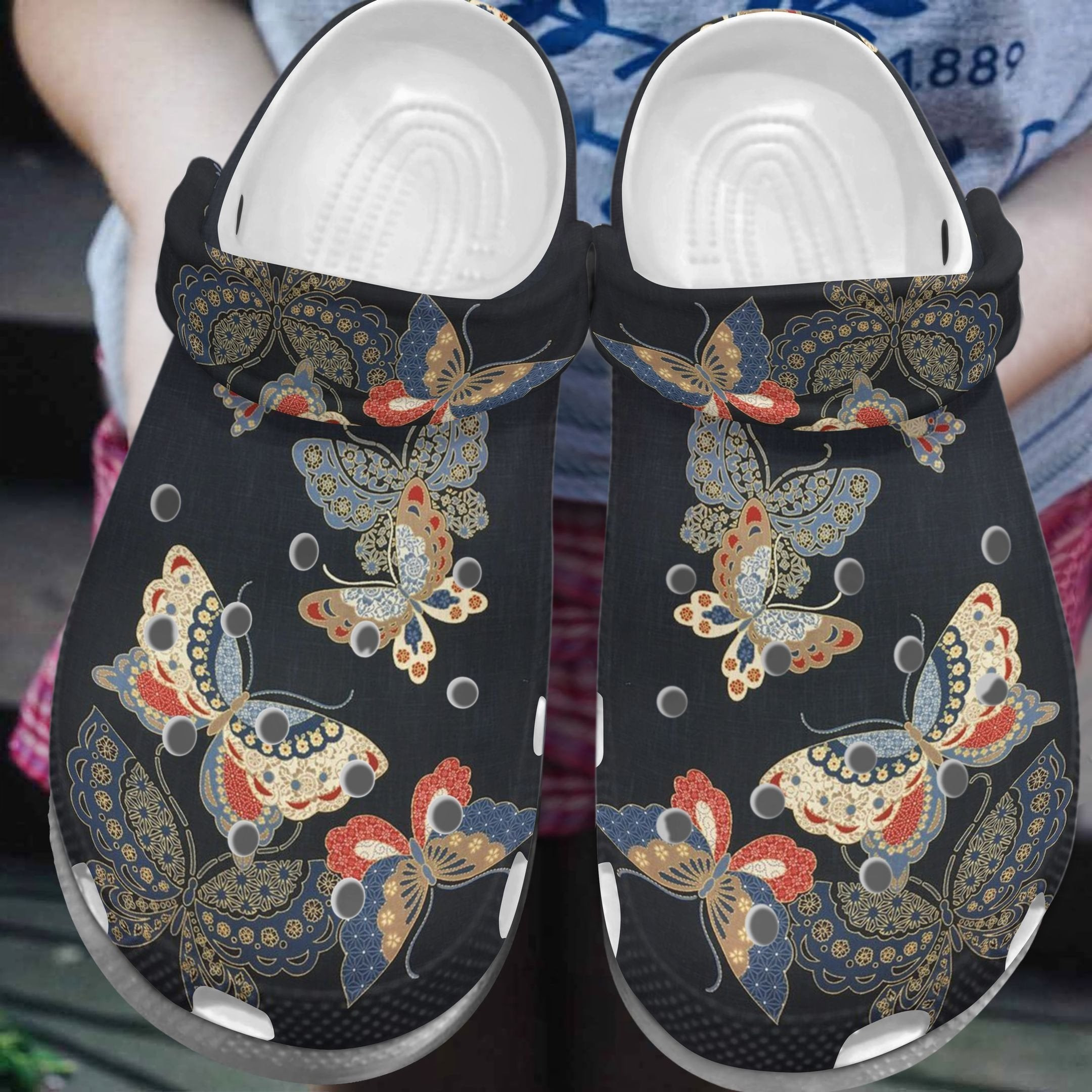 Art Butterfly Custom Crocs Shoes Clogs For Men Women - Black Crocs Shoes Clogs