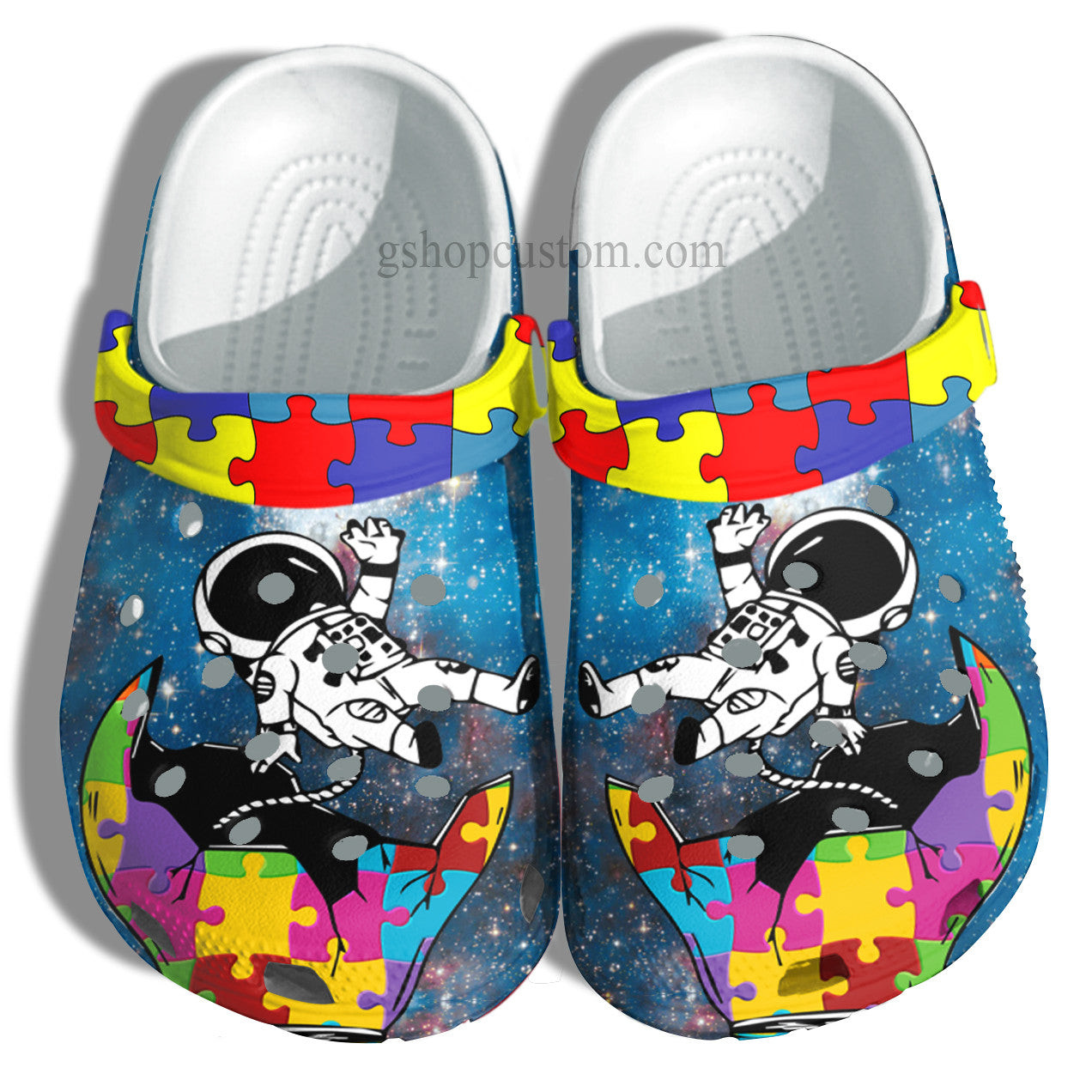 Astronaut Autism Genius Crocs Shoes - Puzzel Light Autism Awareness Shoes Croc Clogs Gifts For Son