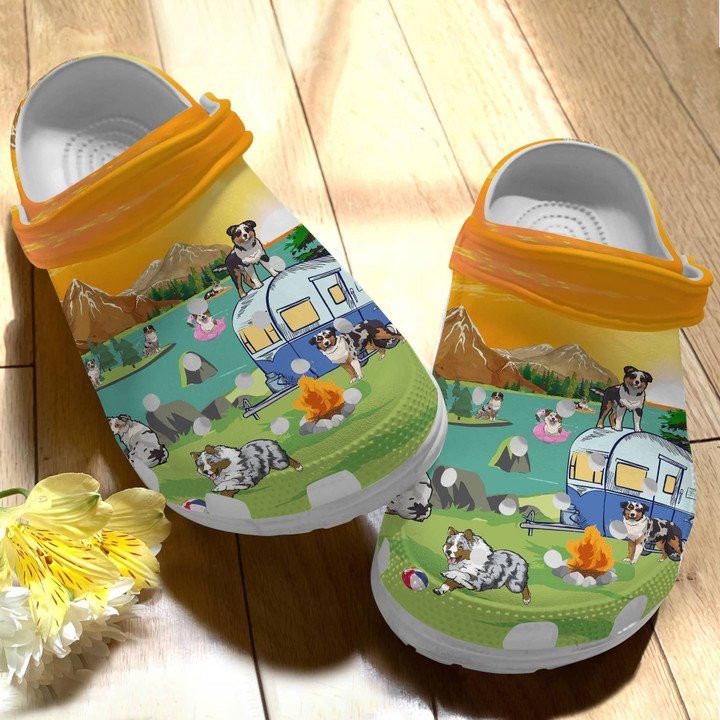 Australian Shepherd Crocs Shoes Camping With My Babies Clog Gift