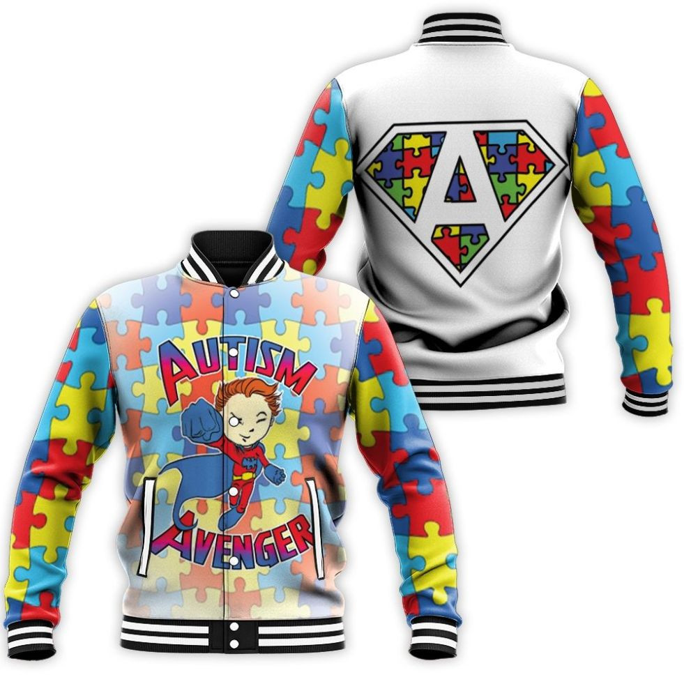 Autism Avenger Autism Support Superhero Baseball Jacket for Men Women