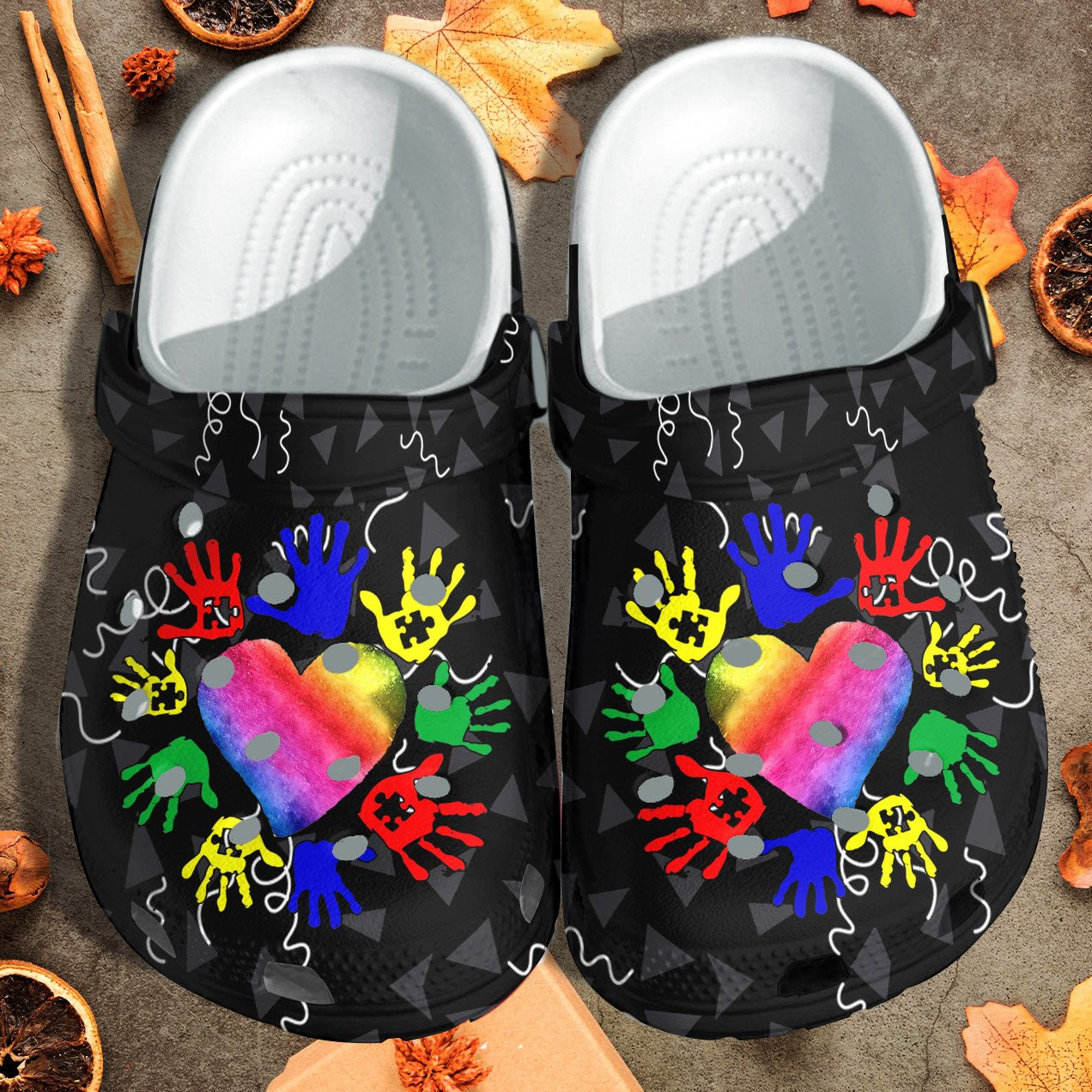 Autism Awareness Colorful Hand With Heart Love Crocs Shoes - Be Kind Shoes Clogs Gifts For Mother Day