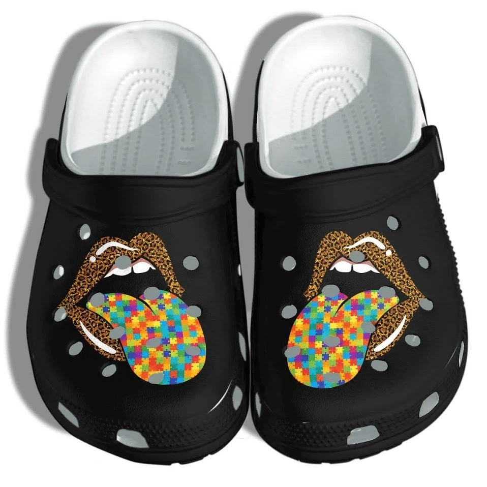 Autism Awareness Crocs Autism Awareness Lip Leopard Autism Puzzle Crocband Clog Shoes For Men Women