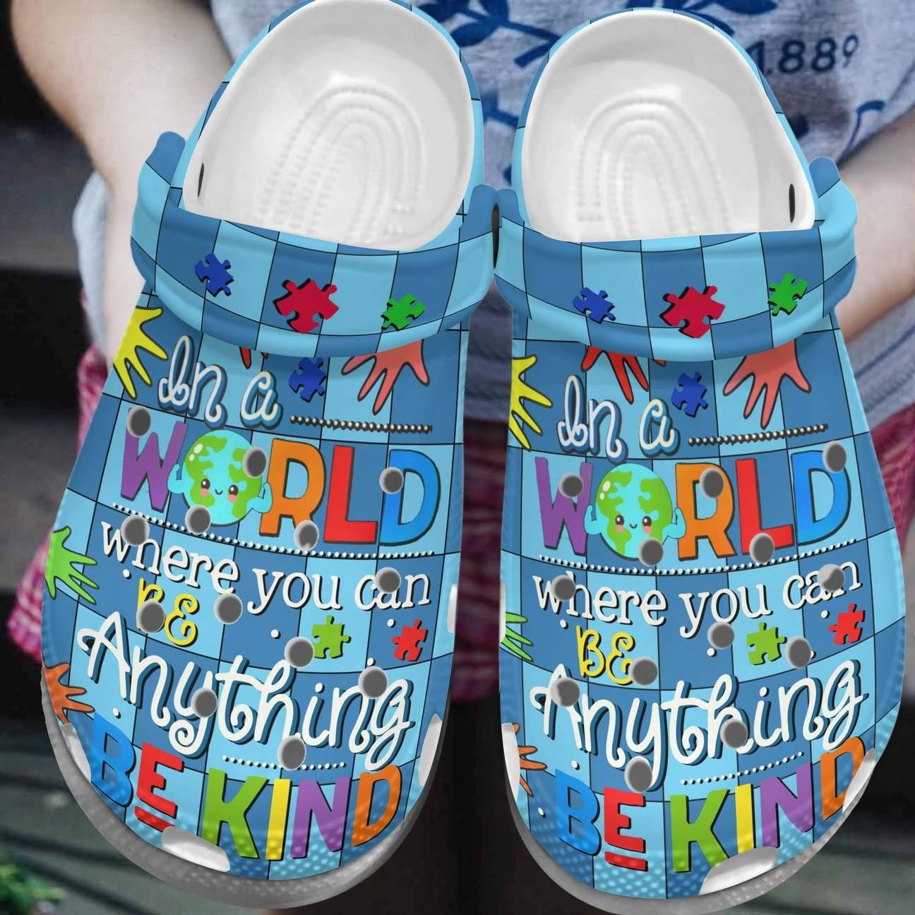 Autism Awareness Crocs In A World Where You Can Be Anything Be Kinb Crocband Clog Shoes For Men Women