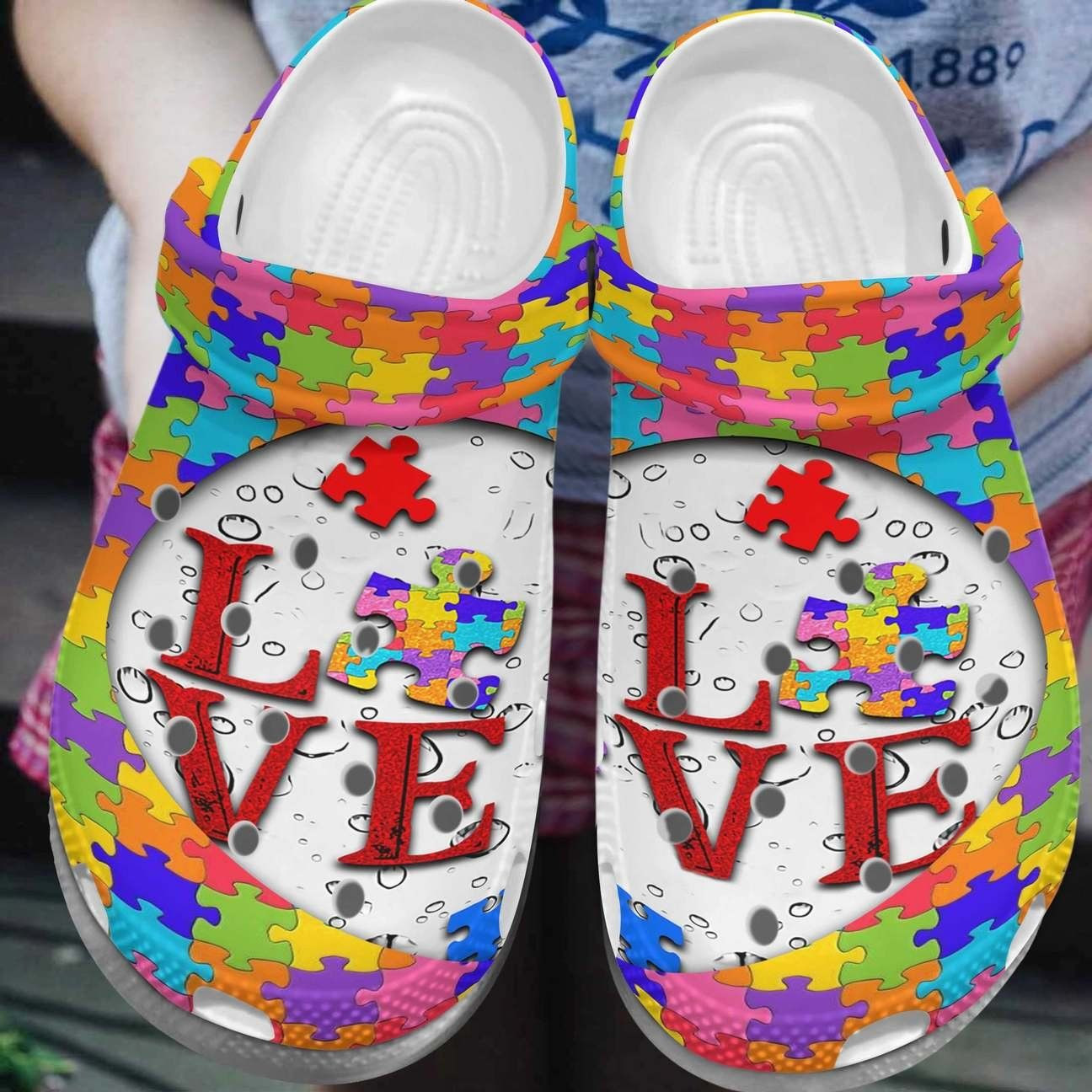 Autism Awareness Crocs Love Puzzle Crocband Clog Shoes For Men Women