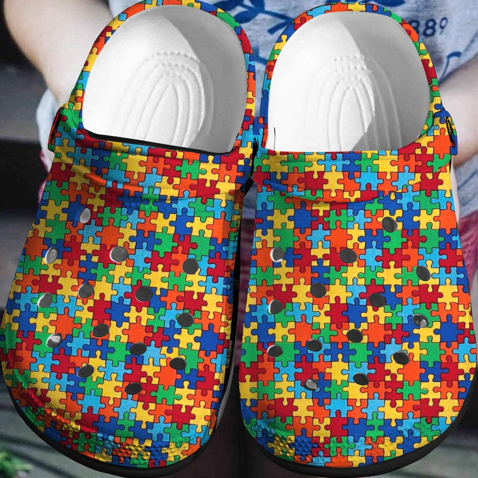 Autism Awareness Crocs Mini Puzzle Crocband Clog Shoes For Men Women